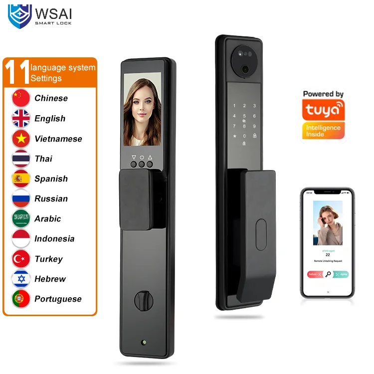 2025 Tuya Wifi Smart Fingerprint Door Lock 3D Face Recognition Digital Safe Door Camera for Wood Door Home Use