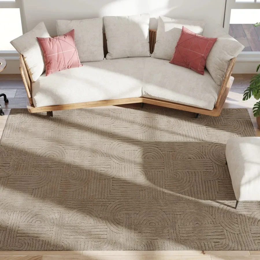 7.5'X9.5' Luxurious Faux Fur Area Rug, Non-Slip Indoor Rug for Living Room, Bedroom, Dining Room, Tan