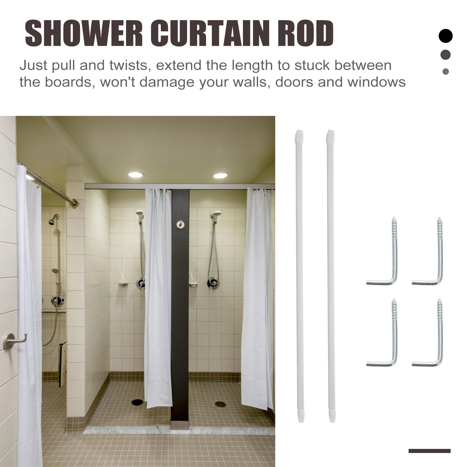 

2pcs Adjustable Curtain Pole Retractable Clothes Rail Iron Closet Hole-Free Telescopic Shower Curtain Door Wardrobe Tension Rod