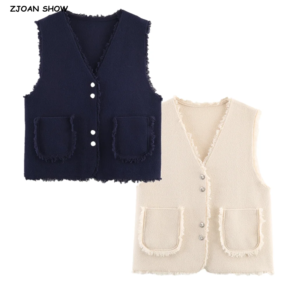 

3 цвета 2025 ШИКАРНЫЙ кардиган без рукавов с v-образным вырезом и кисточками, женский однобортный трикотаж с пуговицами, жилет, свитер, темно-синий жилет