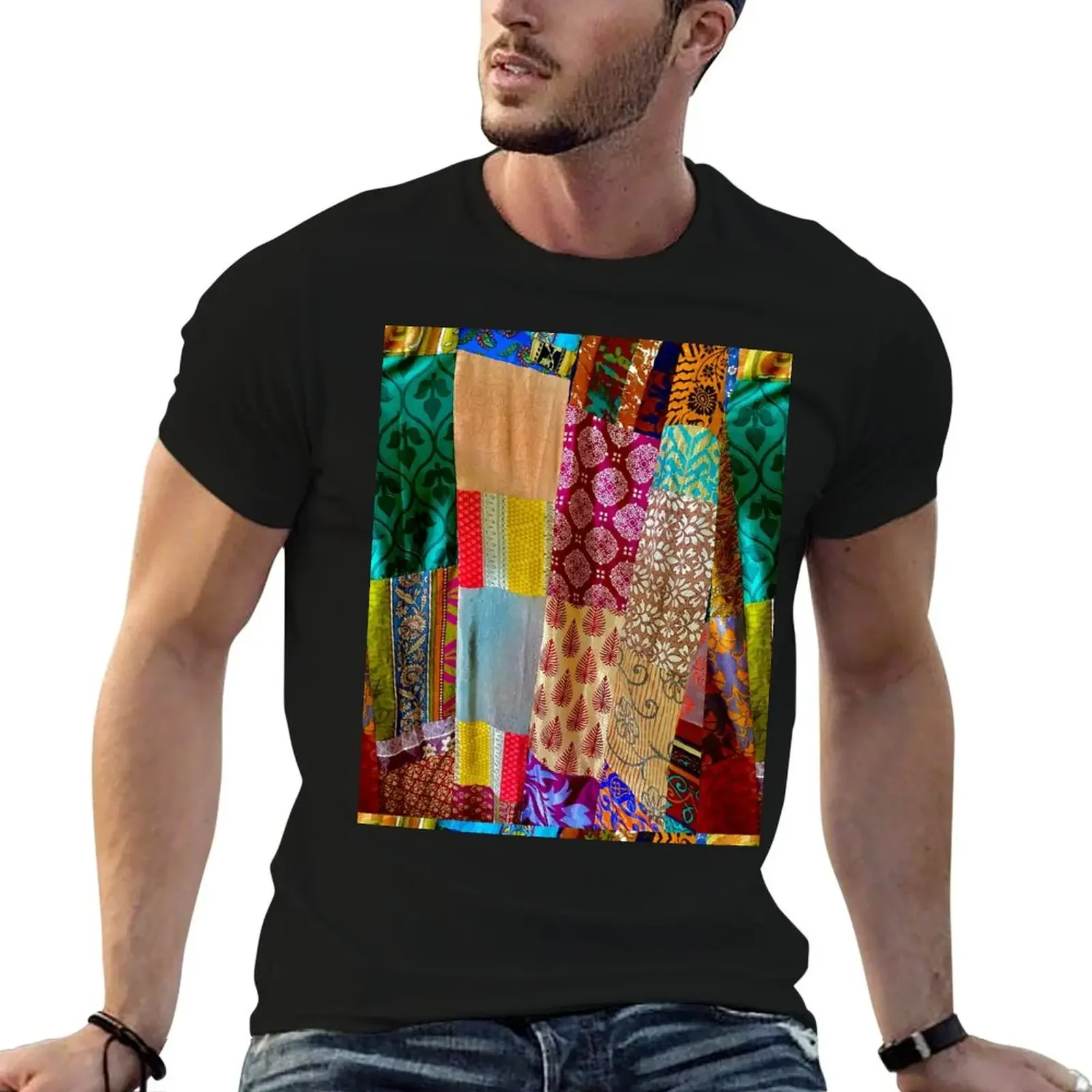 Kantha Silk India Saries repurposed into Boho Goddess T-Shirt sports fans anime stuff plain t shirts men