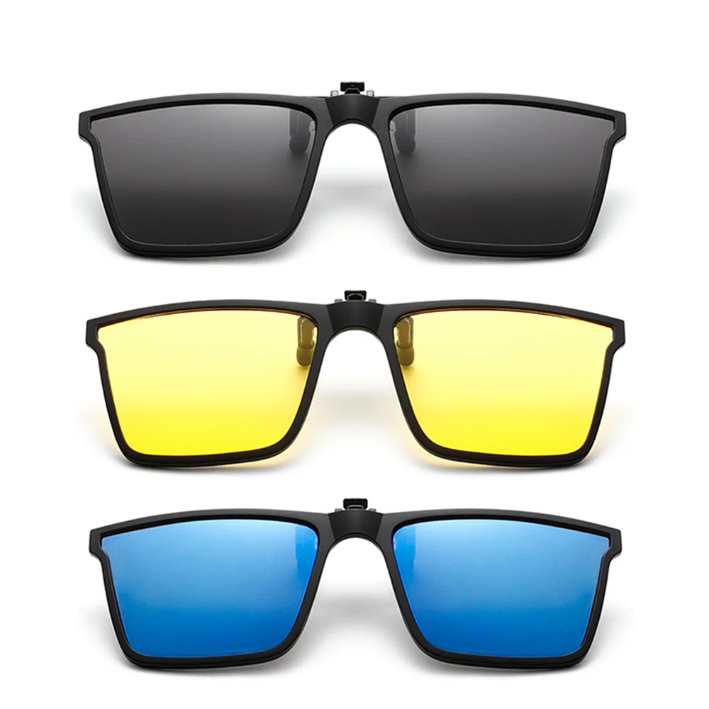 VIVIBEE Square Flip Up Clip On Sunglasses Polarized Mirror Blue Driving Glasses Grey UV400 Photochromic Night Vision Clips