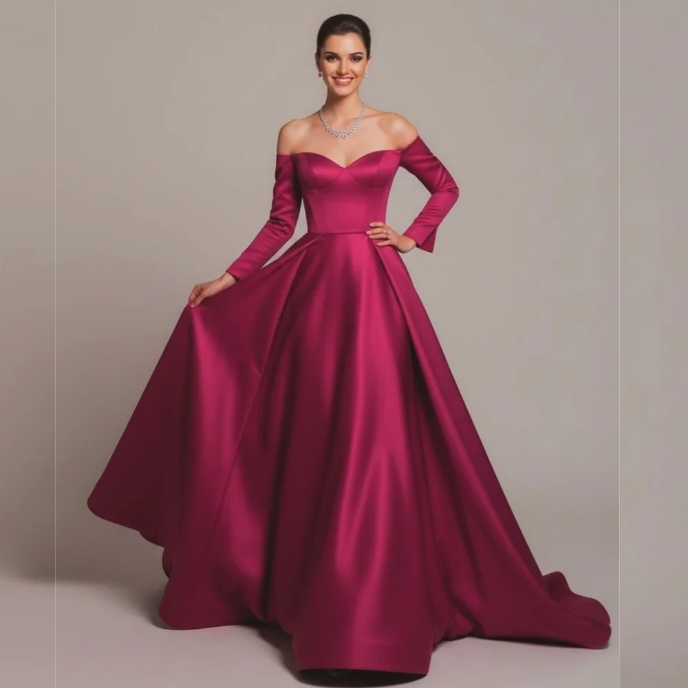 

Customized Charmeuse Pleat Temperament Off-the-shoulder A-line Long Dresses Bespoke Occasion Women's Evening Prom Party Gown