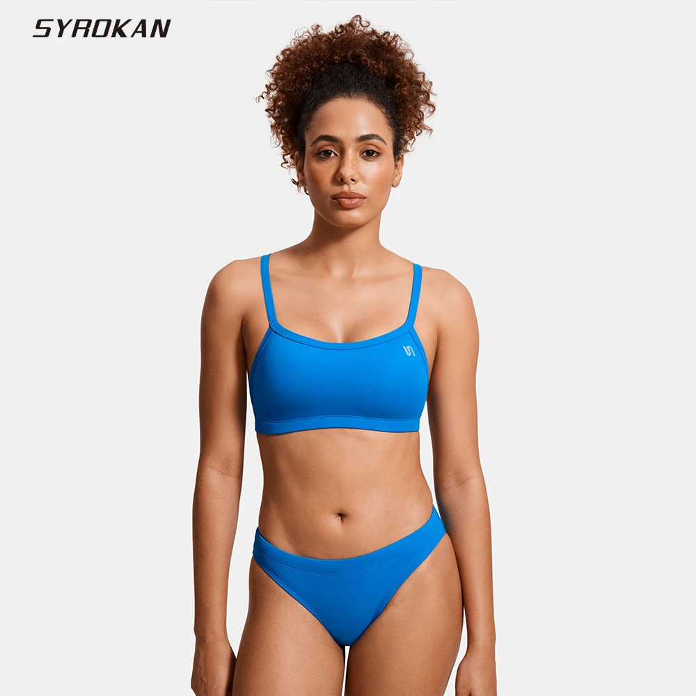 SYROKAN Women Bikinis Sets Athletic Training Workout Sport Two Piece Bathing Suits Low Waist Black Swimming Swimsuits Beachwear