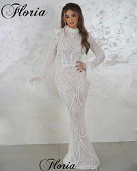 Elegant White Evening Dresses With Pearls Backless Sexy Prom Party Dresses Mermaid Vestidos De Gala Engagement Dresses Custom