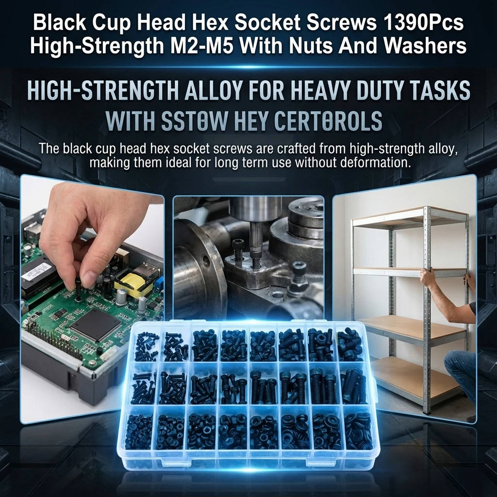 

Black Cup Head Hex Socket Screws 1390Pcs High-Strength M2-M5 With Nuts And Washers