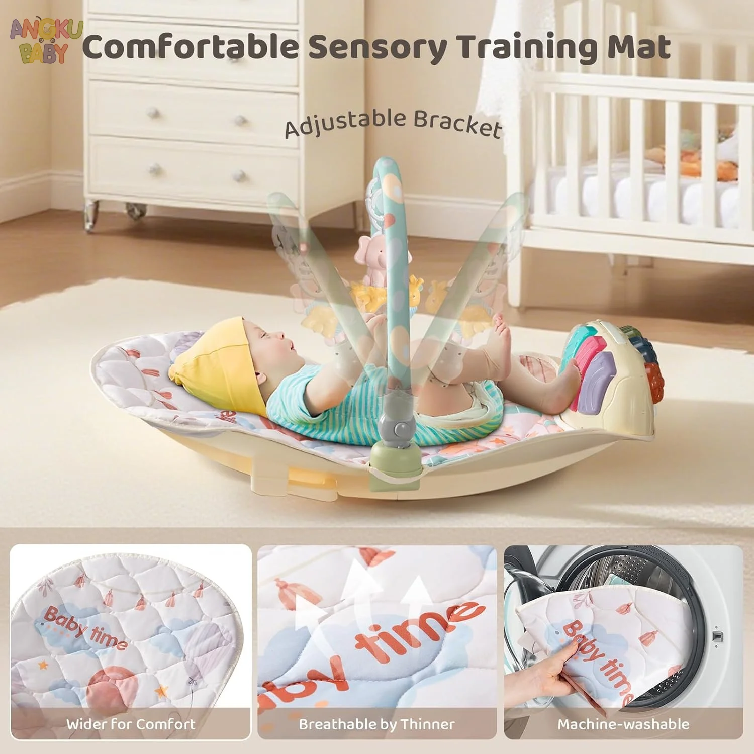 كرسي هزاز للأطفال موسيقي مع ألعاب على شكل بيضة لحديثي الولادة كرسي متأرجح متعدد الوظائف بساط لعب للأطفال في صالة الألعاب الرياضية للرضع 0-12 متر