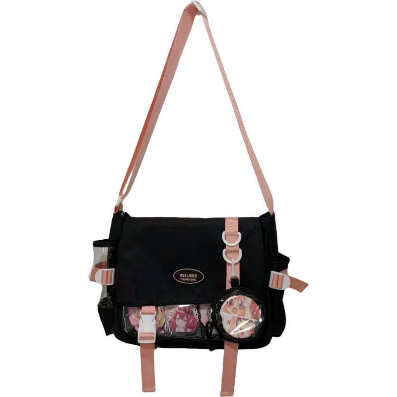 حقيبة كروس للفتيات على الطراز الأكاديمي اللطيف، سعة كبيرة، حقيبة ساعي شفافة متعددة الاستخدامات