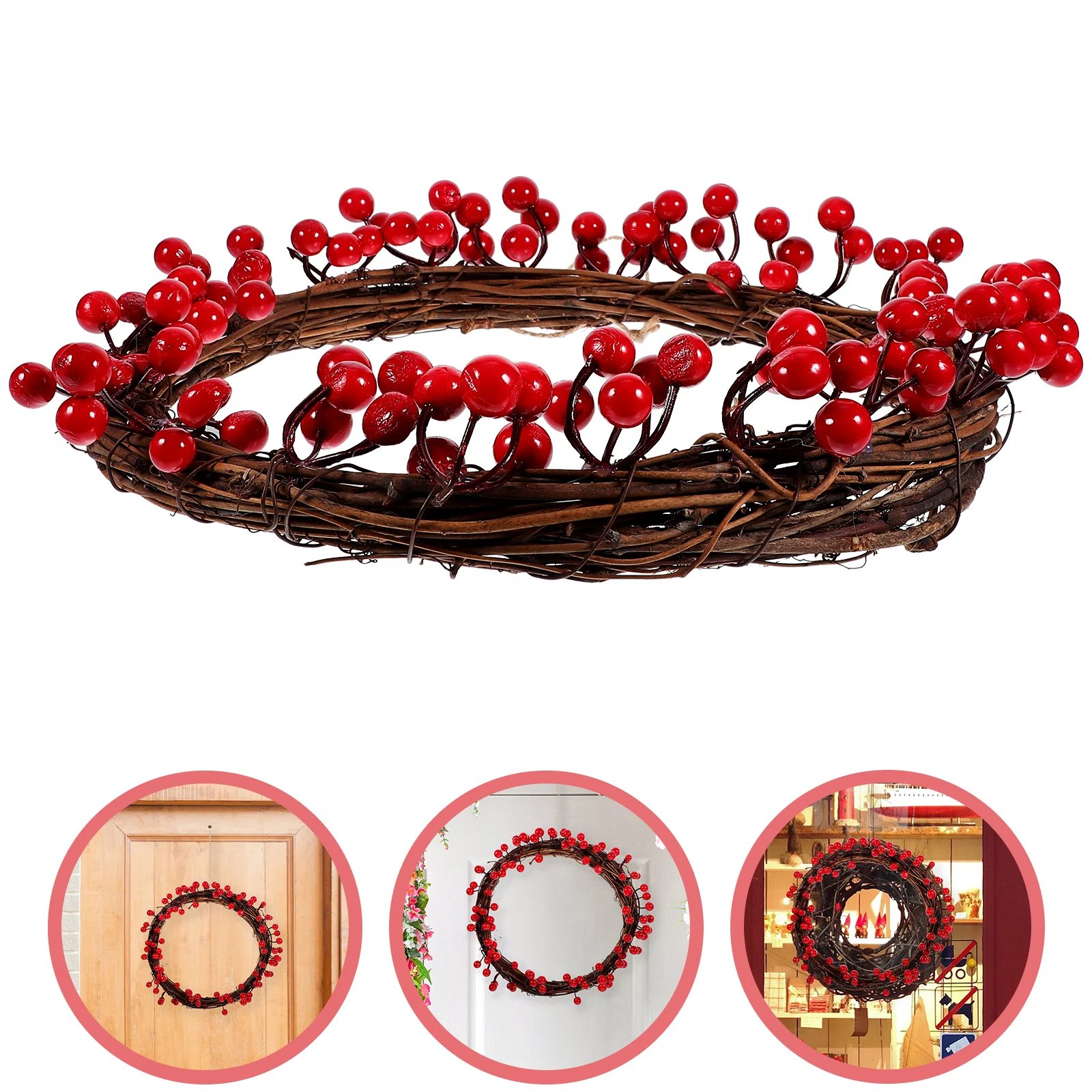 

Wreaths Artificial Berry Home Decor Holiday for Front Door Rattan Circle Xmas Wood