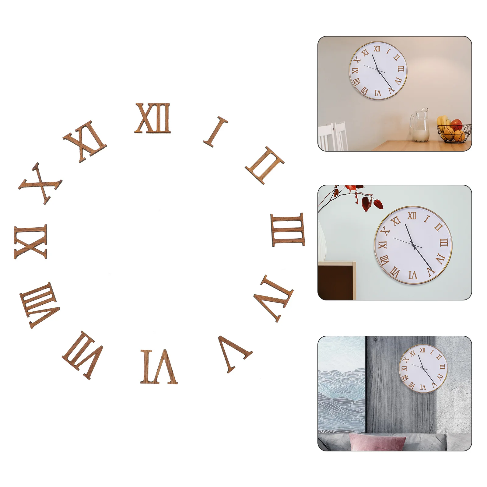 

12Pcs Wall Clock Numerals Wooden Roman Numbers for Home Office DIY Clock Repairs Hands Replacement Parts