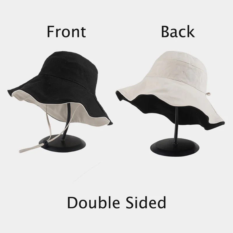 Summer Double-sided Bucket Hats Fashion Big Brim Foldable Solid Sun Hat Women Outdoor Beach Visor Caps Fisherman Cap for Travel