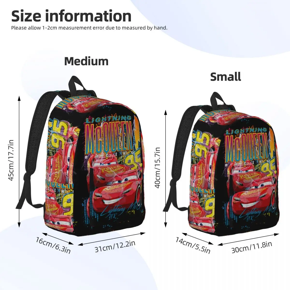 車ライトニングマックィーンレーシングサンダーポスターバックパックレジャーバックパック少年ハイキングソフトスクールバッグデザイナーリュックサック