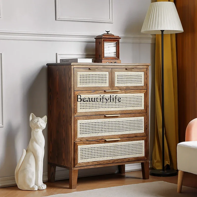 

New Chinese Style Solid Wood Chest of Drawers Nordic Living Room Floor Simple Storage Storage