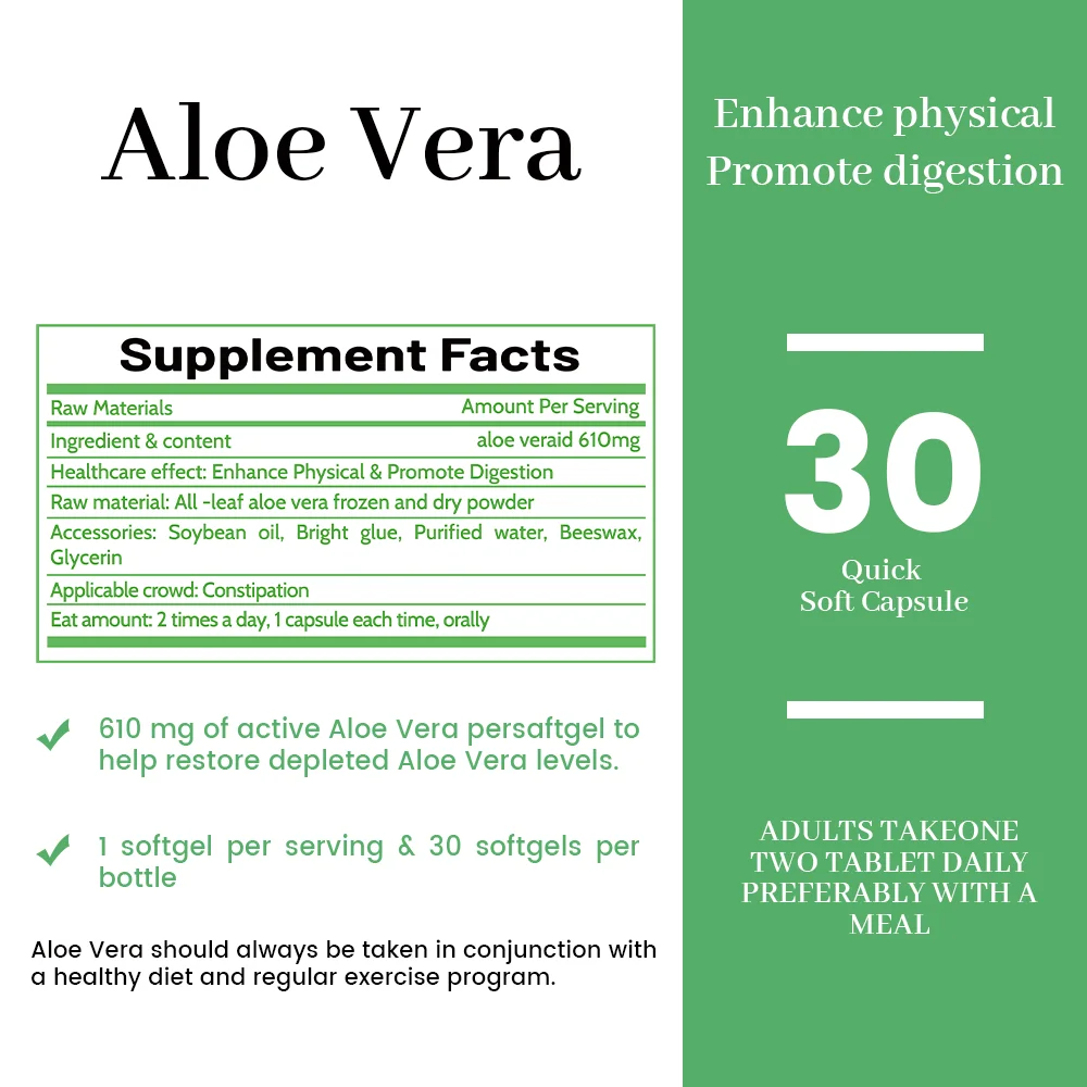 Aloe Vera Capsules Soothe Gastrointestinal Discomfort, Relieve Heartburn, Hyperacidity, And Relieve Constipation For Digestive H