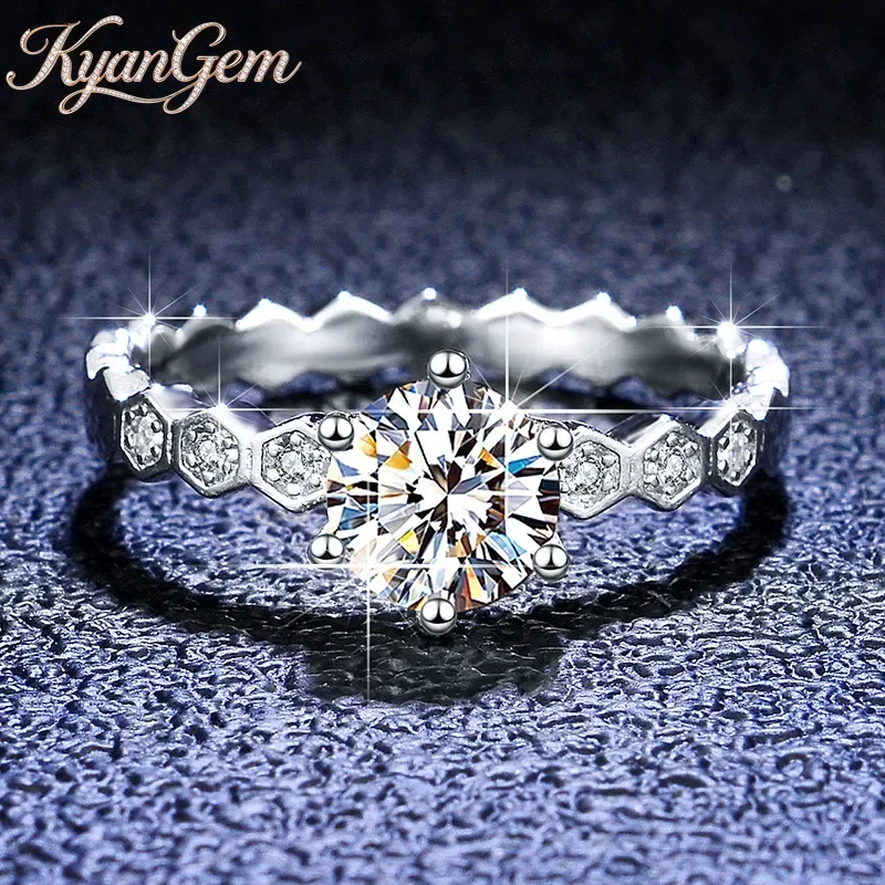 

KyanGem 18K Gold D Color Moissanite Elegant Honeycomb 1 Carat Six Claw Wedding Ring 18K Platinum VVS1 Diamond Women's Ring