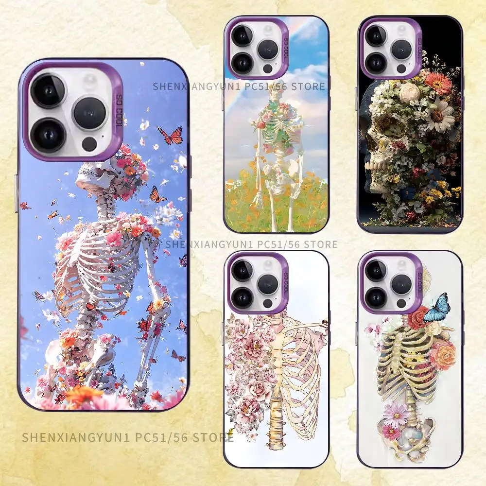 

Bones Flowers Case For IPhone 11 12 13 14 15 16 17 Pro Max XS X XR Cover