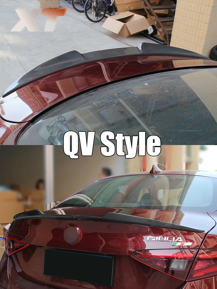 نمط QV لسيارة ألفا روميو 2016+ جوليا ألياف الكربون الجافة الخلفية أجنحة سبويلر PSM Quadrifoglio Verde عصا إضافة مع شريط