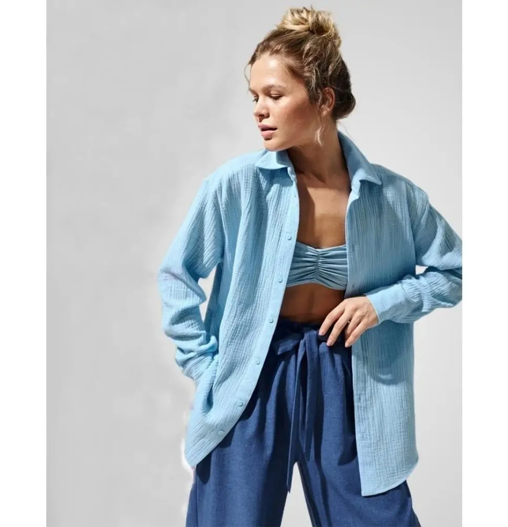 Baumwollhemd, lässig, einfarbig, lockere Damenoberteile, Knopfkleidung, langärmelig, elegante Hemden