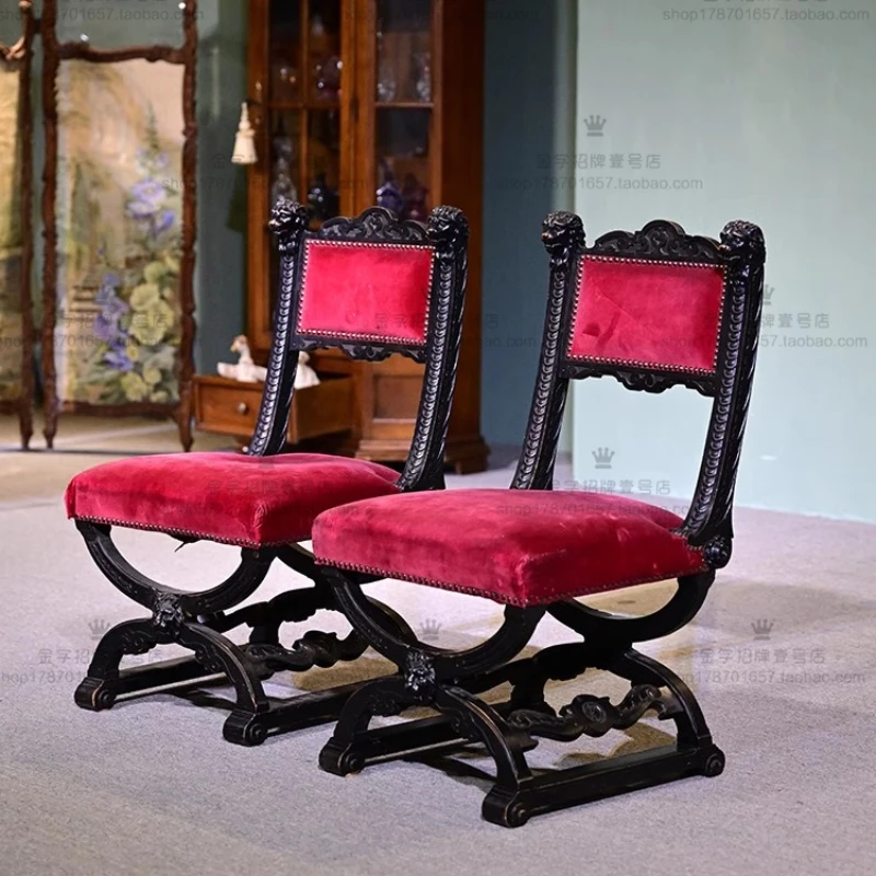 European style retro backrest chair, Western antique carved creative chair, villa model room designer reception chair