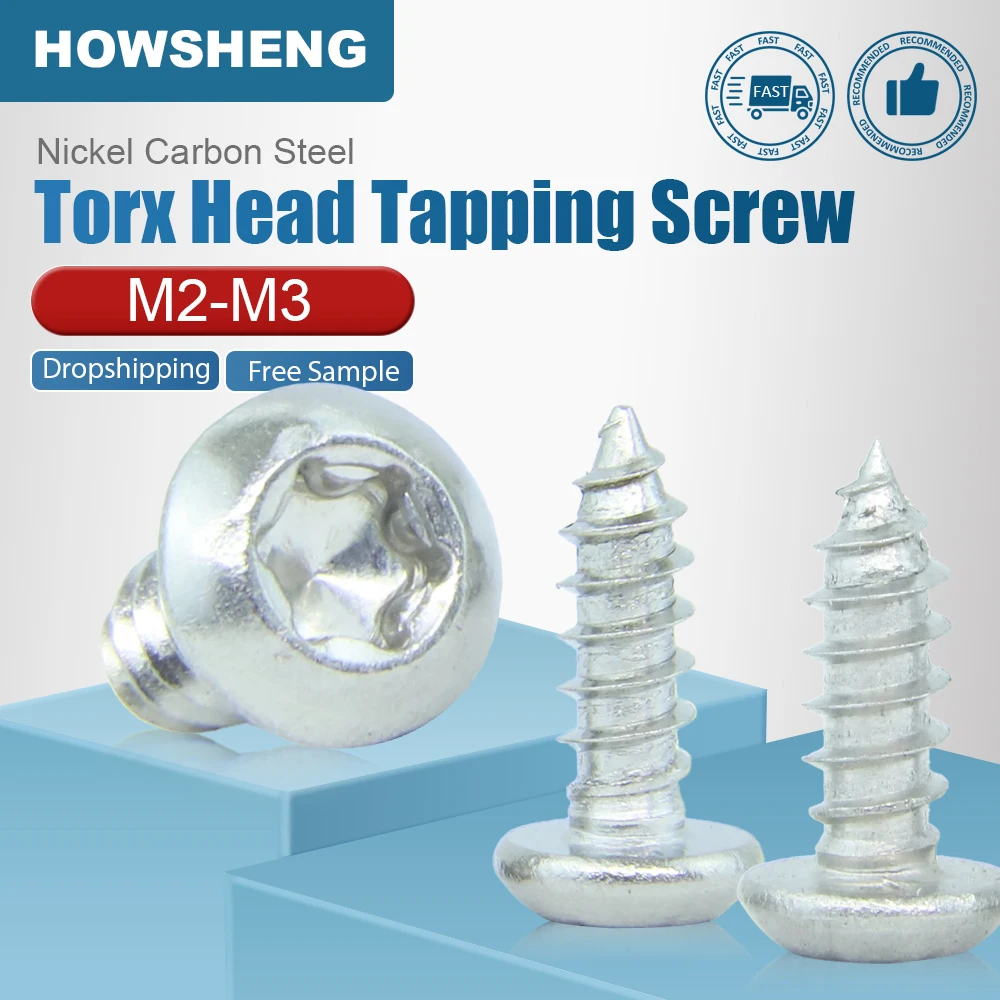 HOWSHENG Nickel Plated Carbon Steel M2 M2.3 M2.6 M3 Six-Lobe Torx Pan Round Head Self-tapping Screw for Wood