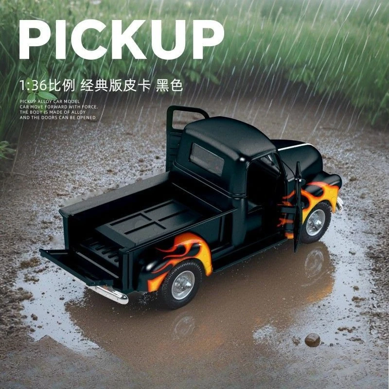 Jouet de voiture de Simulation pour enfants, pick-up de flamme, classique, alliage inertiel, modèle de voiture à retirer, ornement, 1:36