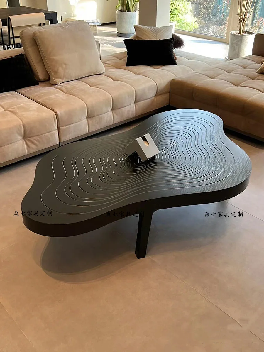 

Simple and creative solid wood coffee table, modern homestay art, irregular growth rings, wavy tea table