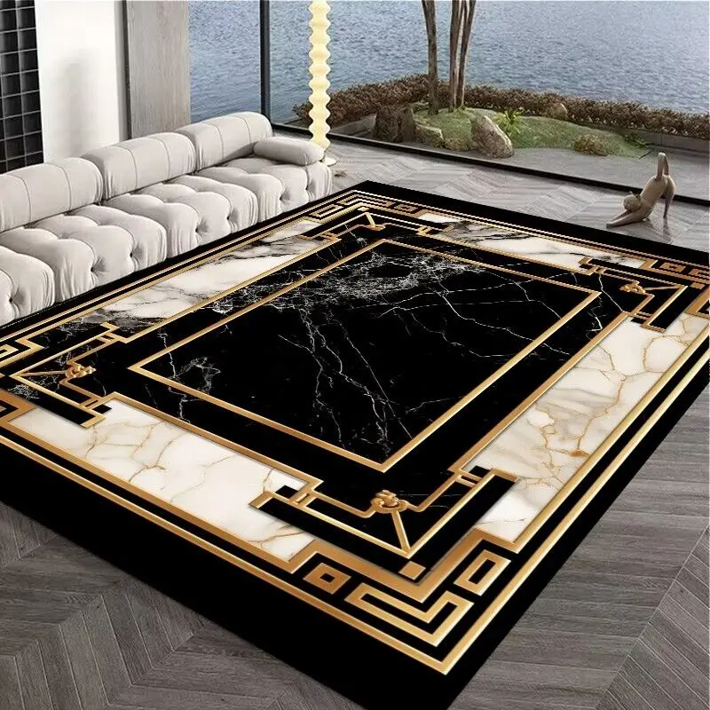 Luxury Black Inlaid with Gold Indoor and Outdoor Sofa Carpet Decoration Coffee Tables Area Rug Non-slip Soft Mat for Children