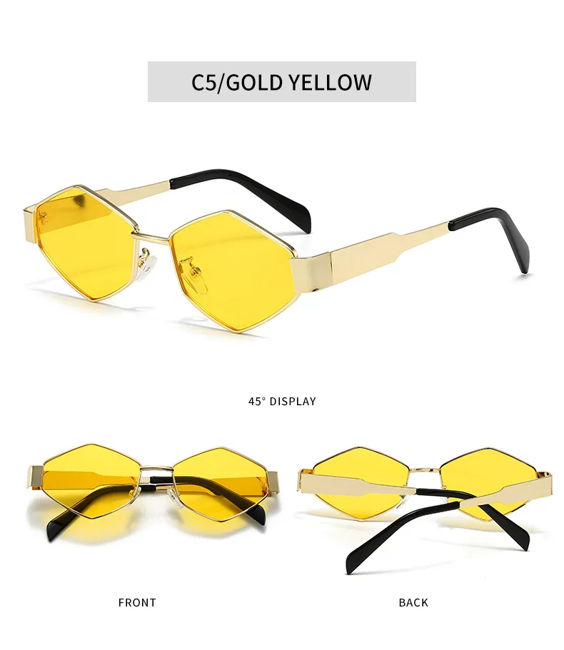 Polygonale Luxus Sonnenbrille Frauen Marke Mode Raute Sonnenbrille Frau 2024 Retro Vintage Metall Diamant Shades Brillen – Detail 13