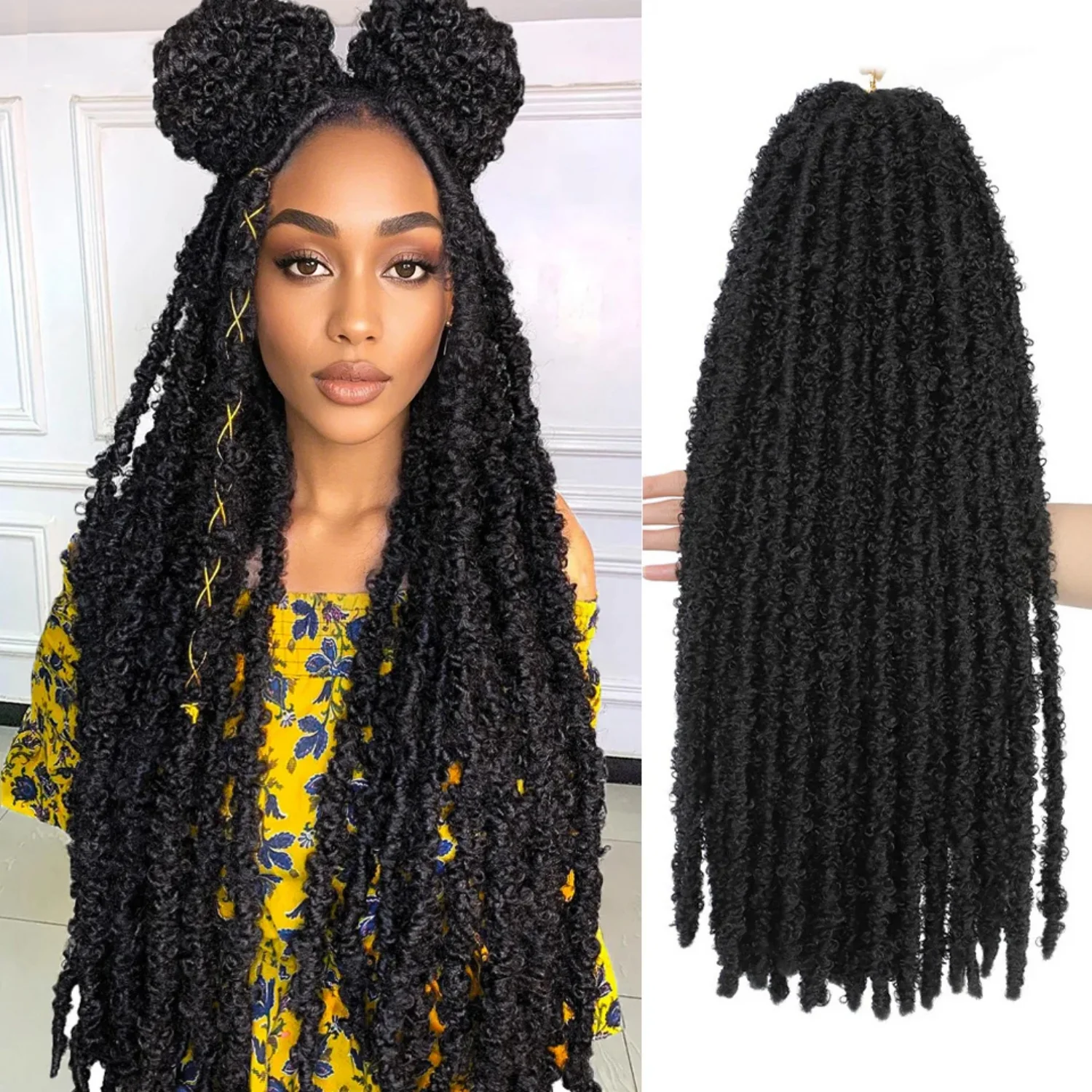 

12 -36 Inch Butterfly Locs 1-8 Packs Faux Locks Crochet Hair Extensions Soft Locks Curly Braid Synthetic Hair For Women