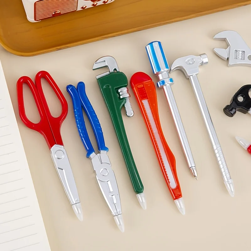 4 Tool-Shaped Ballpoint Pens, 0.5mm Black Ink, Bullet Tip, Quick-Drying and Lightweight, Creative Hardware Design, Smooth Writing, with Protective Cover, Perfect for Daily Office Use, Creative Stationery Gifts, Holiday Souvenirs, Etc