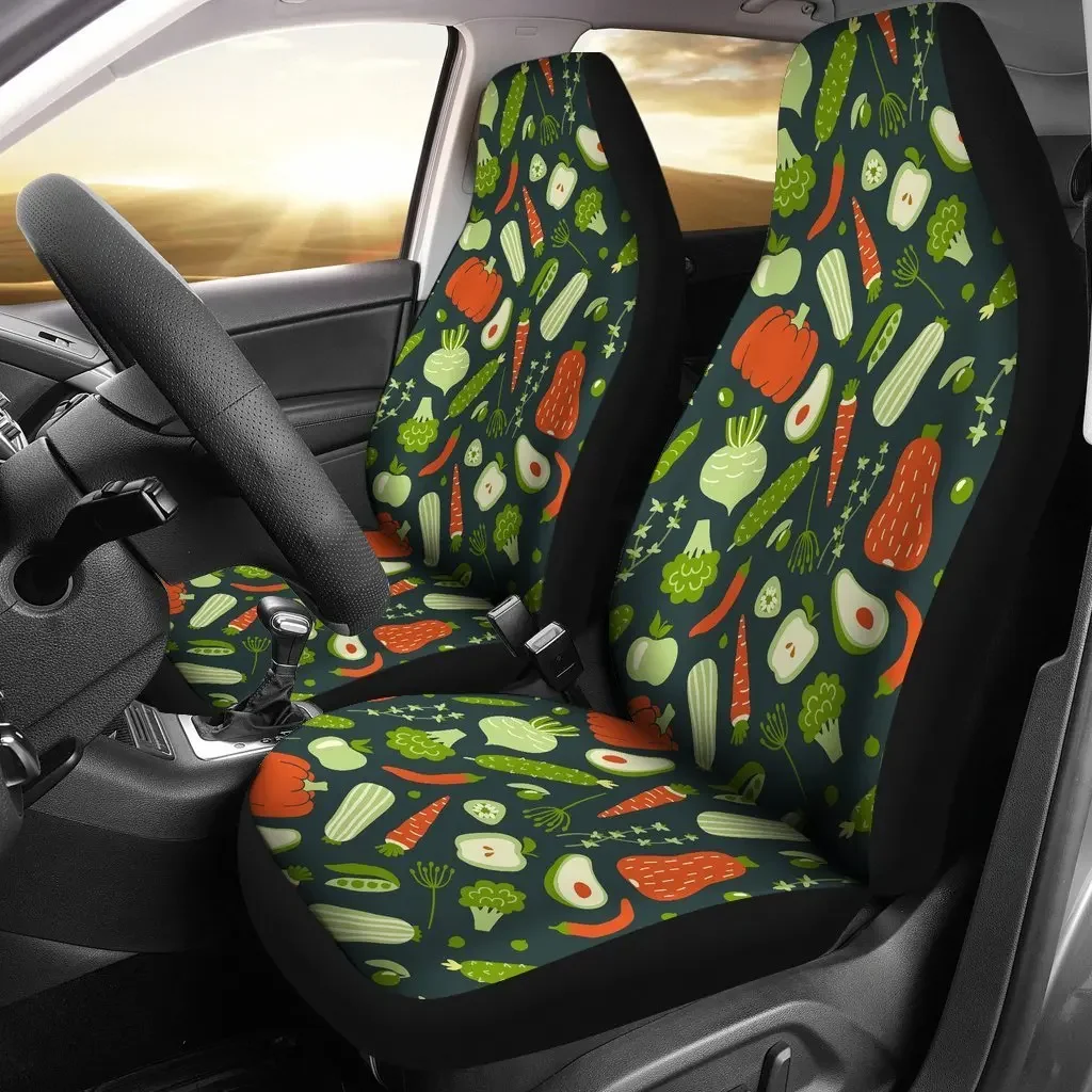 Vegan Pattern Print Seat Cover Car Seat Covers Set 2 Pc, Car Accessories Car Mats