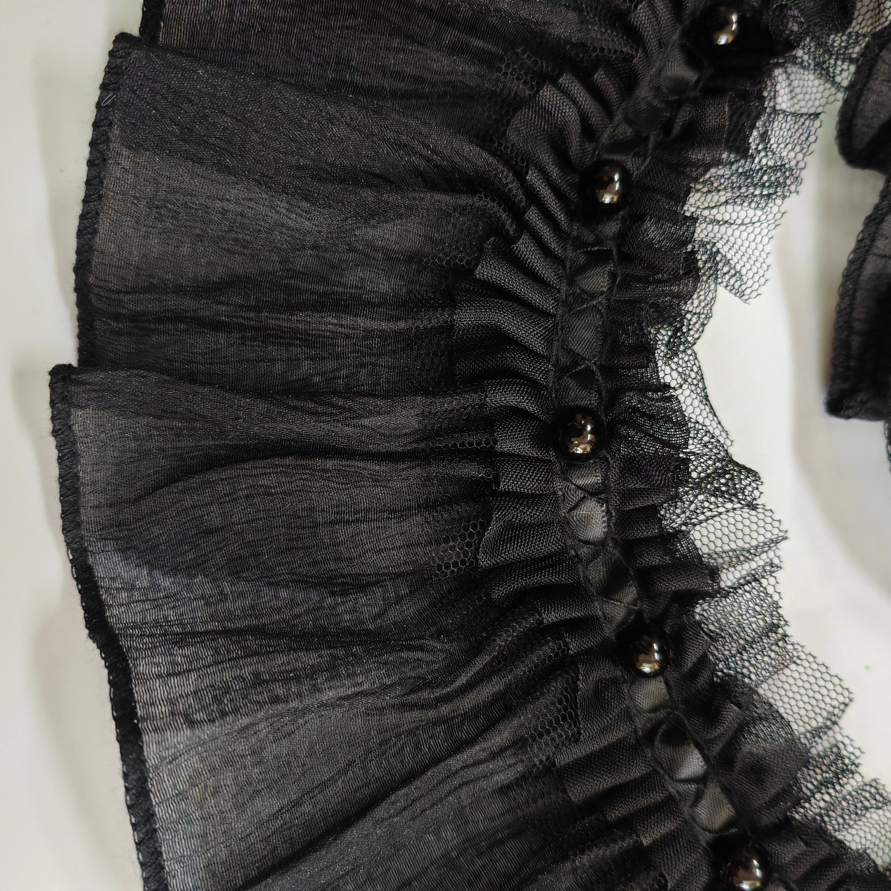 Lace Ribbon Trim - 1 jard czarnej marszczonej koronki z