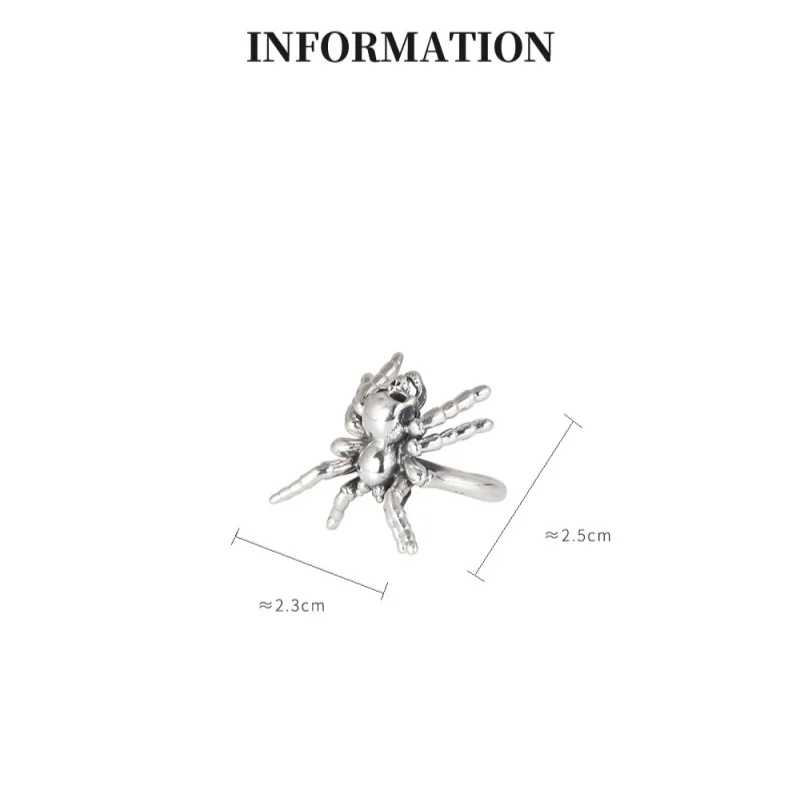 Real S925 pure silver retro personality spider skull ring, European and American men's fashionable and domineering punk jewelry