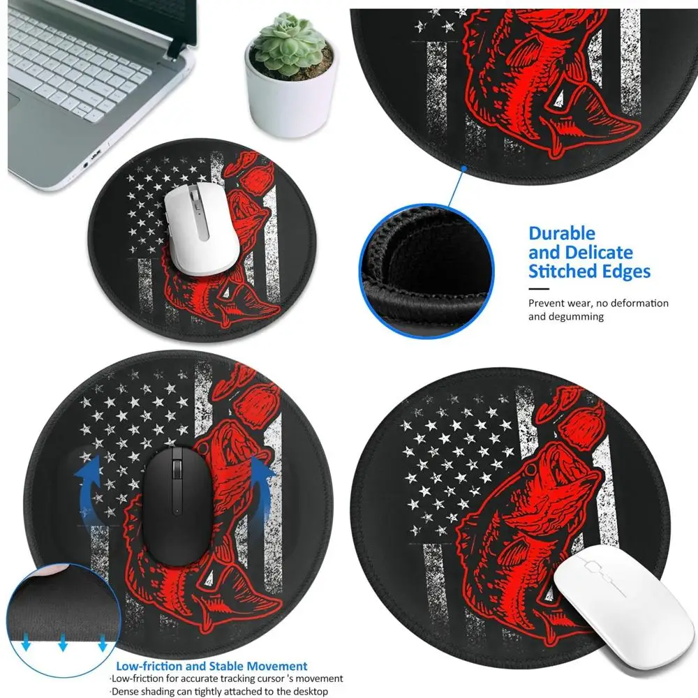 

Round 8-inch Non-Slip Rubber Largemouth Bass Fishing American Flag Camouflage Mouse Pad