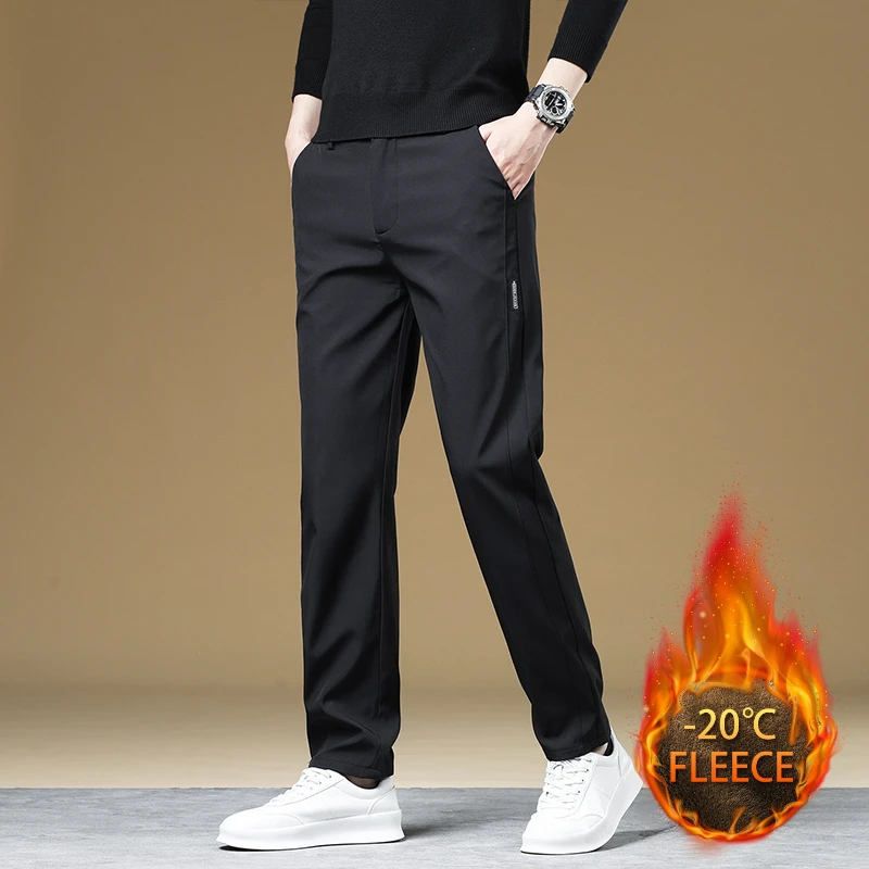 Herren-Herbst-Winter-Hose, dick, warm, Business, gerade geschnitten, lässig, modisch, koreanischer Fleece-Stil, schwarz, grau, Baggy, Y2K-Hose, vielseitig einsetzbar – Detail 3