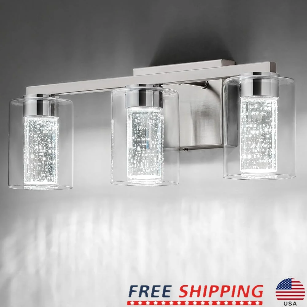 

Brushed Nickel 3-Light Vanity Fixture Dimmable LED Bathroom Light Eye Protection 3 Color Temperatures 3000K 4000K 6000K