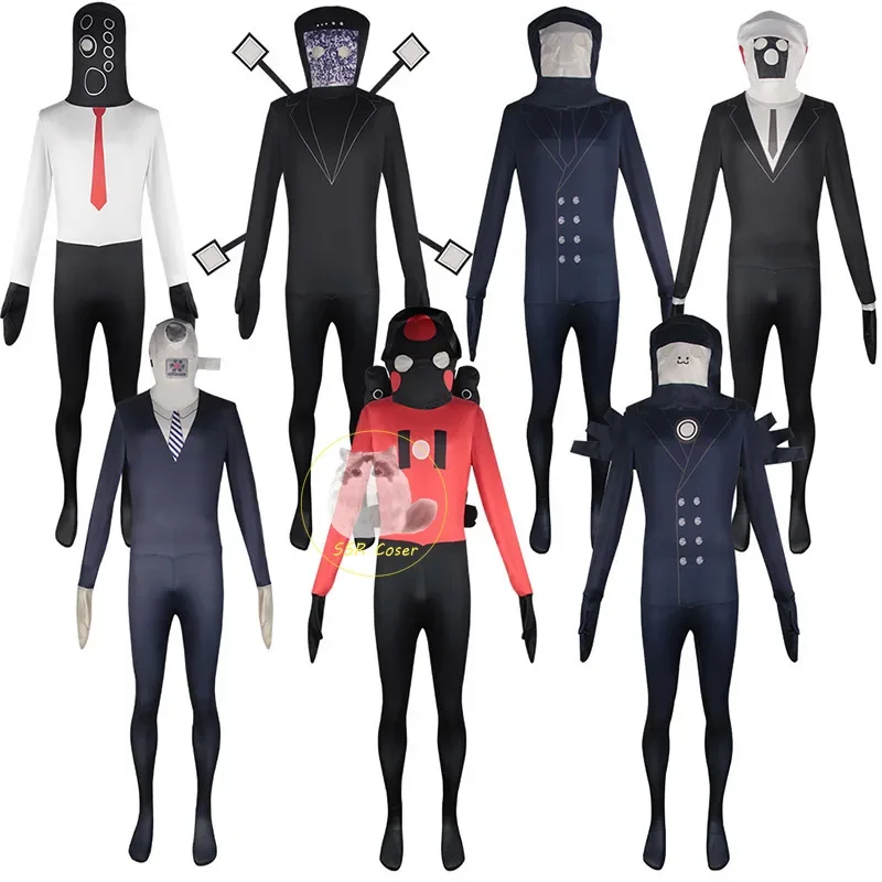 Game Skibidi Toilet Cosplay Costume Bodysuit Monitor TV Man Camera Man Costume Jumpsuits Set Halloween Party Clothing for Adult