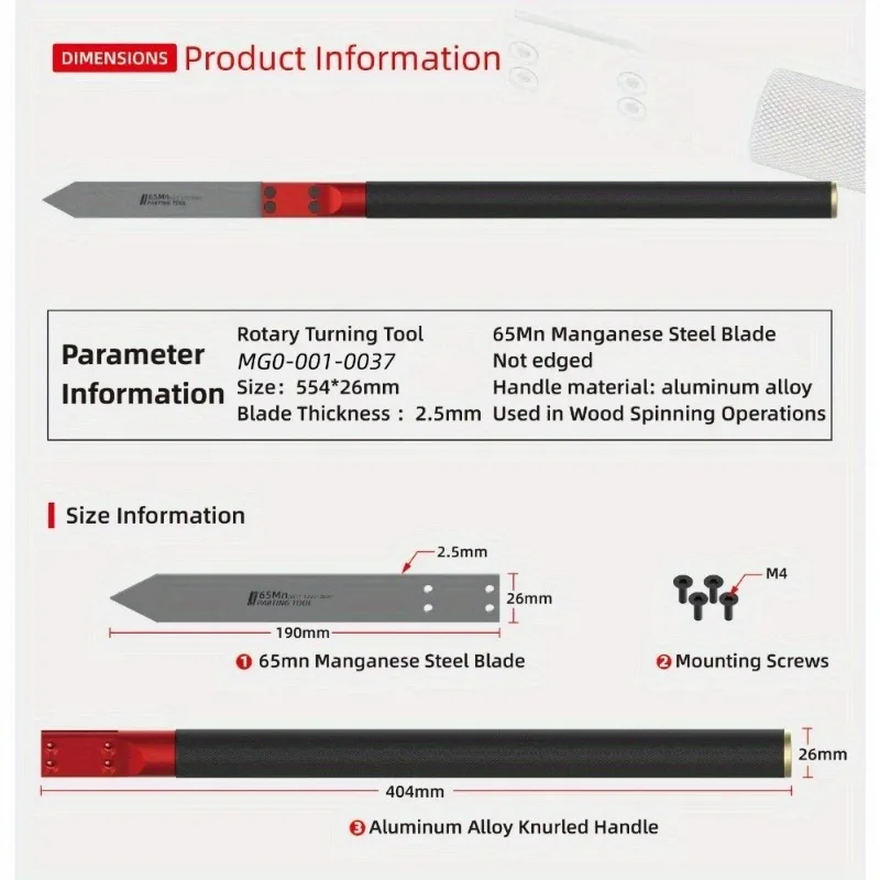 65Mn Wood Rotary Turning Tool Cutter Separation Lathe Chisel  Steel Blade Hand-held Lathe Tool Woodworking