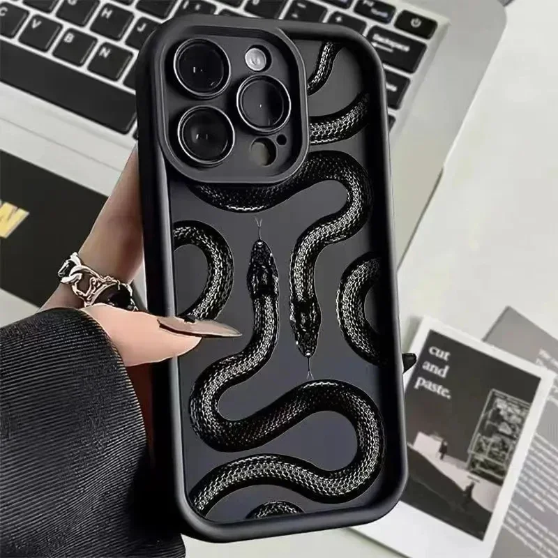 Snake Butterfly Graphic Silicone Phone Case For iPhone 15 14 13 12 11 Pro Max XS X XR 7 8 Plus Soft Shockproof Bumper Back Cover