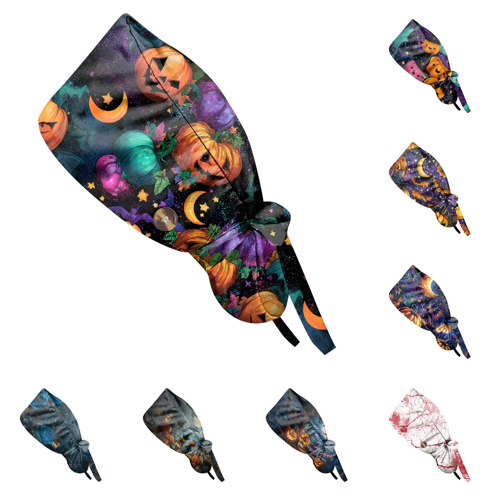 Czapki chirurgiczne Baotou z nadrukiem na Halloween Apteka Szpital dla zwierząt Kobiety Lekarka Czapka do operacji Czapka pielęgniarska Lekarska Klamra Akcesoria medyczne