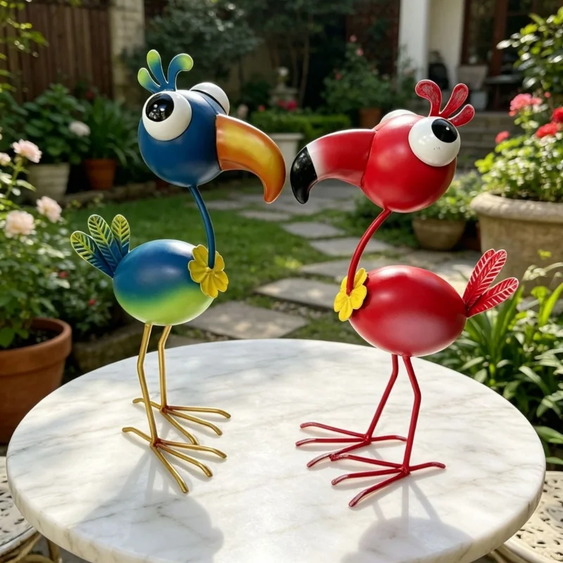 Iron Art Three Dimensional Animal Sculpture Outdoor Courtyard Garden Ornament Simulation Flamingo Decor Metal Craft Ornaments