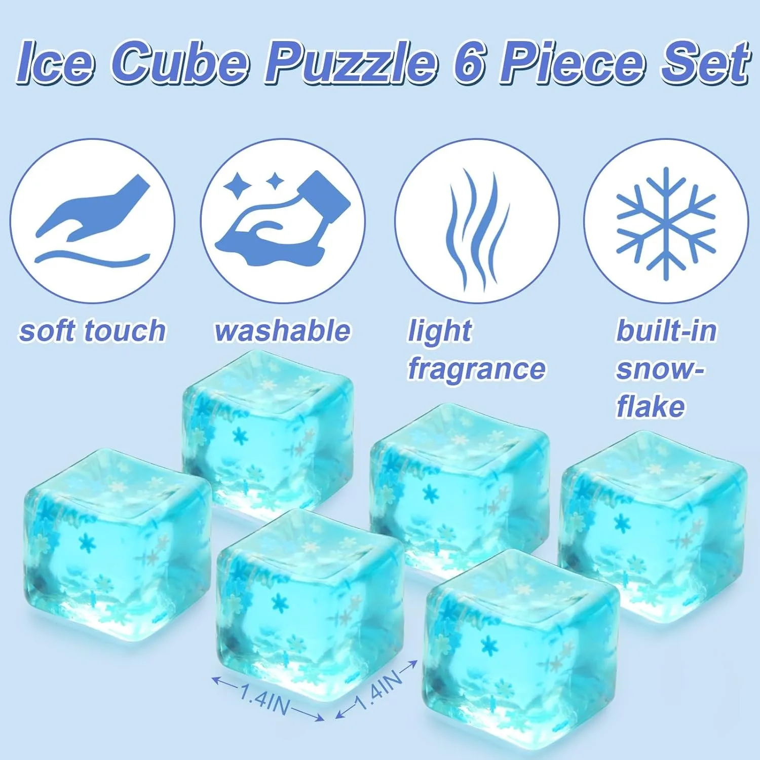 Stress Ice Cube with Snowflakes Squeeze Toy Slow Rise Sensory Squishy Balls for Kids Anxiety Relief, Classroom Prizes