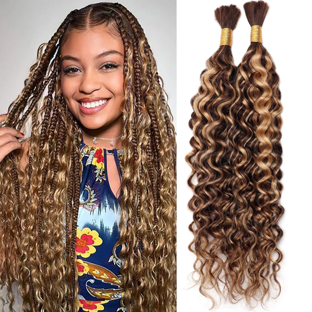 

P4/27 Объемные человеческие волосы с глубокими волнами для плетения косичек в стиле бохо # 27 бразильских Remy, 100% наращивание человеческих волос, омбре, вьющиеся волосы в стиле бохо