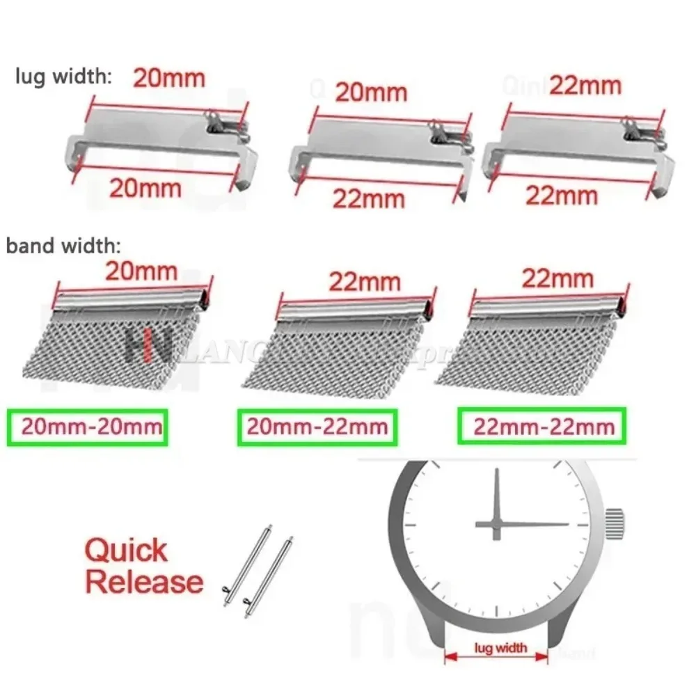 1쌍 스트랩 금속 어댑터 18mm ~ 20/22mm, 20mm ~ 18/20/22mm, 22mm ~ 18/20/22mm 퀵 릴리스 핀 커넥터 시계줄 액세서리 썸네일 6