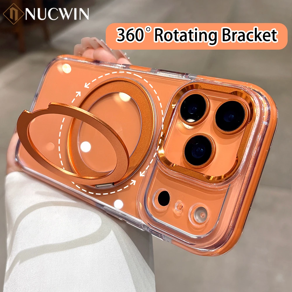 

Новый 360° ° Прозрачный чехол Magsafe с вращающимся кронштейном для iPhone 17, 16, 15, 14, 13, 12 Pro Max Plus 17 Air 17, магнитный чехол с защитой от падения