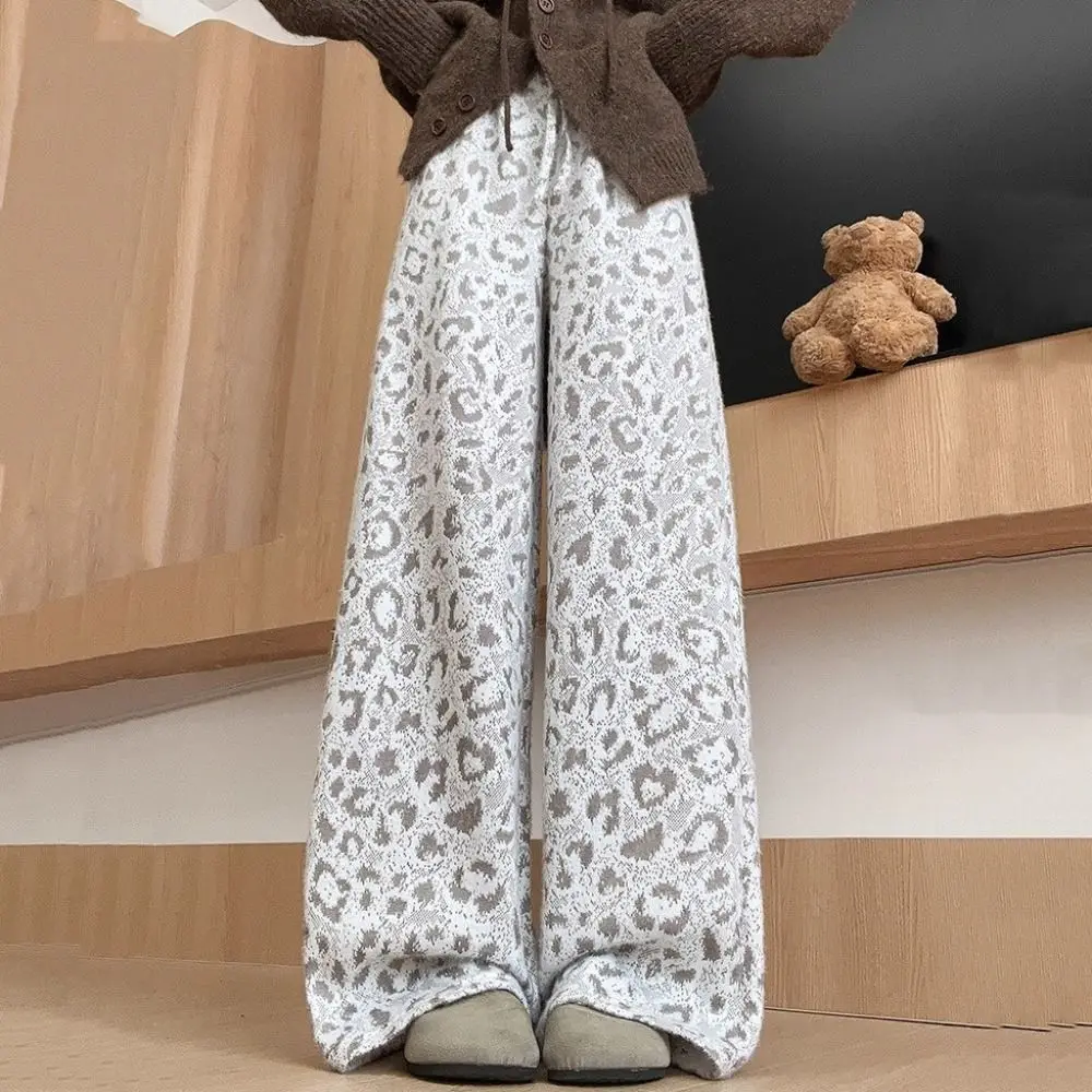 

Soft Plush Velvet Leopard Pants Drawstring Thicken Warm Casual Pants Women Workout Trousers Loose Winter Pants Streetwear