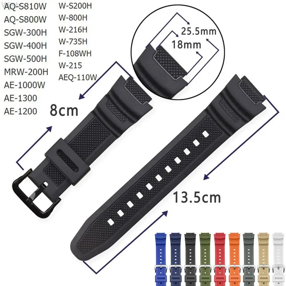 Rubber Watch Strap for Casio AQ-S810W/S800W AE-1000W SGW-400H/300H/500H W-735H Silicone Black Pin Buckle Wrist Band Bracelet