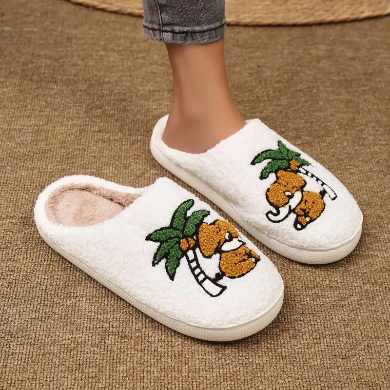 Casual Fluffy Slippers Women House Flats Cute Elephant Cartoon Designer Winter Shoes Girls Home Warm Fashion Popular Footwear