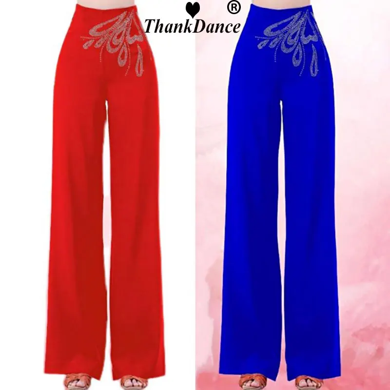 Eleganti donne diamanti moda pantaloni a gamba larga sala da ballo elastico a vita alta pantaloni da ballo latino pantaloni moderni dritti da valzer