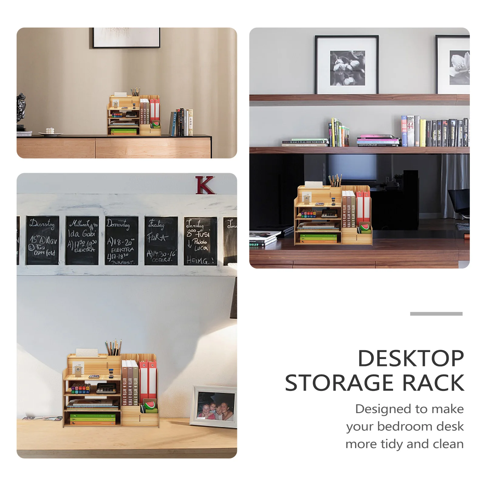 

1 шт., креативная деревянная настольная стойка для хранения, легкий дизайн для спальни, кабинета, настольная полка для хранения канцелярских принадлежностей, деревянная стойка